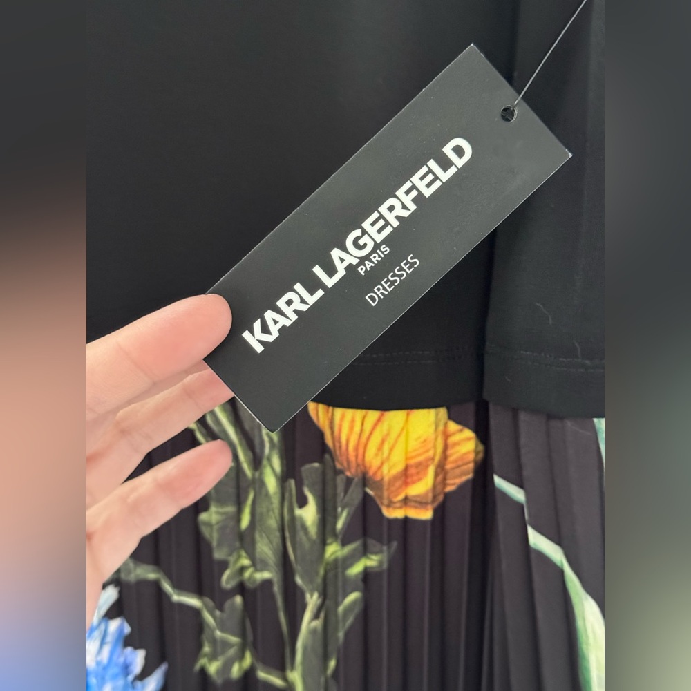 Karl Lagerfeld Black Midi Dress with Floral Print